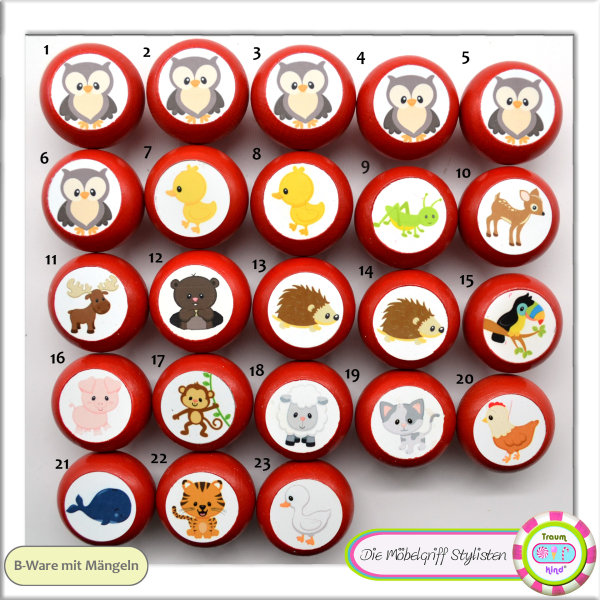 B-stock Kids dresser knob animals red