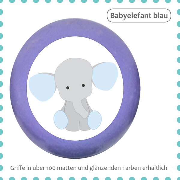 Möbelknauf Babyelefant blau Massivholz Buche individuell