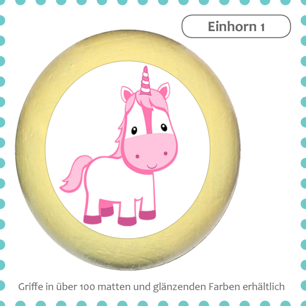 Bunter Holz Möbelknauf Mädchen Mädchenzimmer "Einhorn 1"