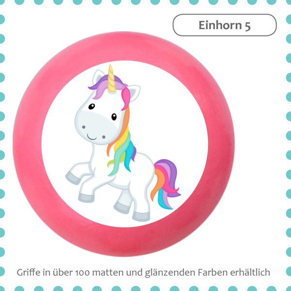 Bunter Holz Schubladenknauf Mädchen Mädchenzimmer "Einhorn 5"