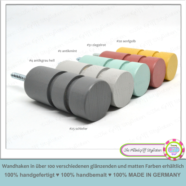 MATTE CHALK PAINT - set of 5 wallhooks with grooves wardrobe hooks plain direct wall mouting beech wood