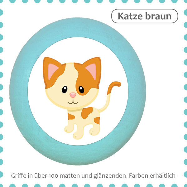 Kids drawer knob farm animal cat brown