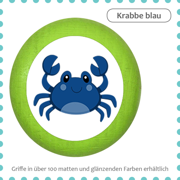 Kids dresser knob sea animal crab blue
