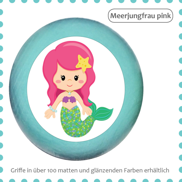 Bunter Holz Möbelknauf Mädchen Mädchenzimmer "Meerjungfrau pink"