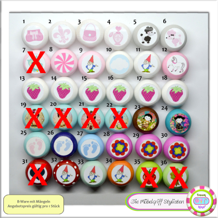 B-stock Kids dresser knob white wood beech strawberry Frida Kahlo geisha dwarf poodle cloud feet 70s flower