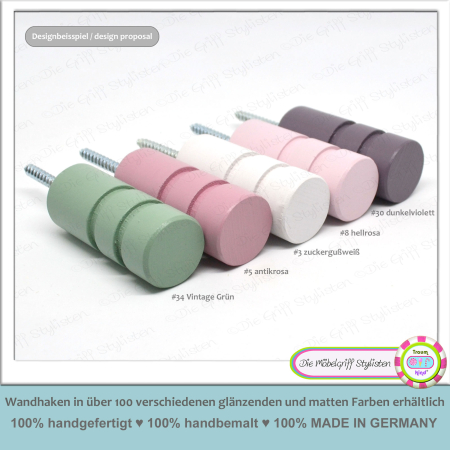 MATTE CHALK PAINT - 1x wallhook with grooves wardrobe hooks plain direct wall mouting beech wood