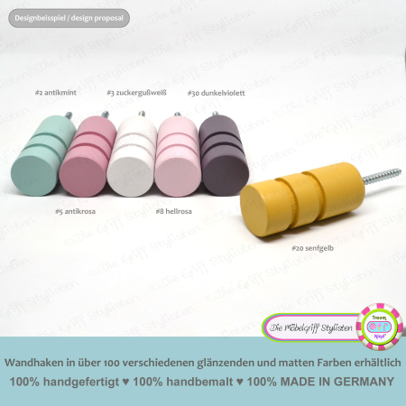 MATTE CHALK PAINT - 1x wallhook with grooves wardrobe hooks plain direct wall mouting beech wood