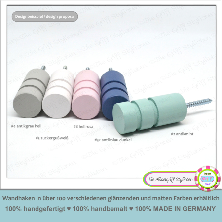 MATTE CHALK PAINT - 1x wallhook with grooves wardrobe hooks plain direct wall mouting beech wood