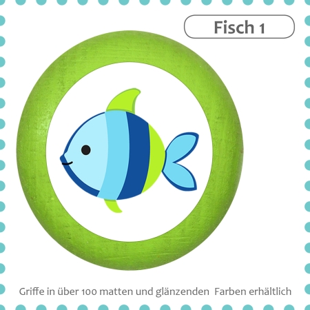 Möbelknauf Fisch blau/grün Massivholz Buche individuell