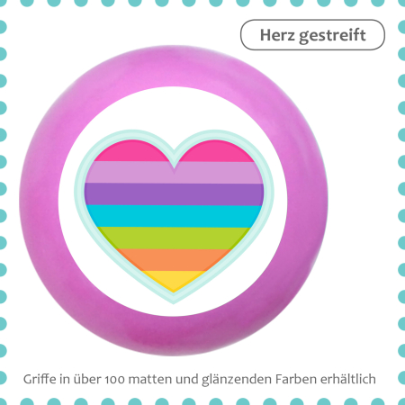 Bunter Holz Schubladenknauf Mädchen Mädchenzimmer "Herz gestreift"