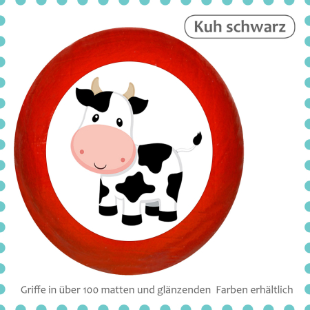 Kids drawer knob farm animal cow black